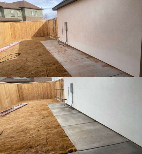 a before and after photo of a concrete patio cleaned